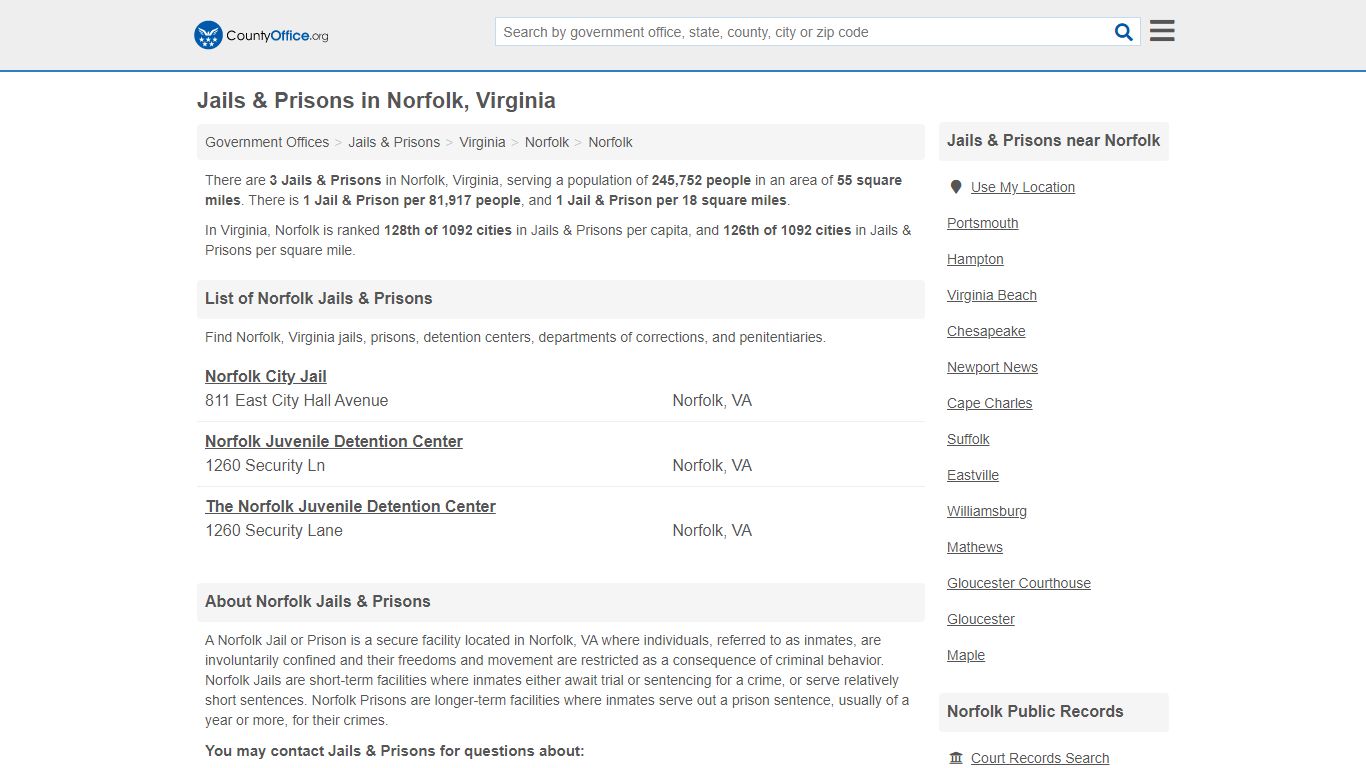 Jails & Prisons - Norfolk, VA (Inmate Rosters & Records)